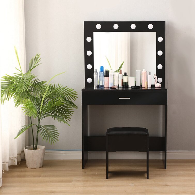 Details about  / Vanity Table Set with Lighted Mirror Makeup Dressing Table with Light Led Mirror