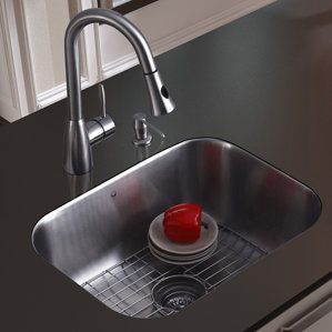 VIGO 23 inch Undermount Single Bowl 18 Gauge Stainless Steel Kitchen Sink with Aylesbury Stainless Steel Faucet, Grid, Str...
