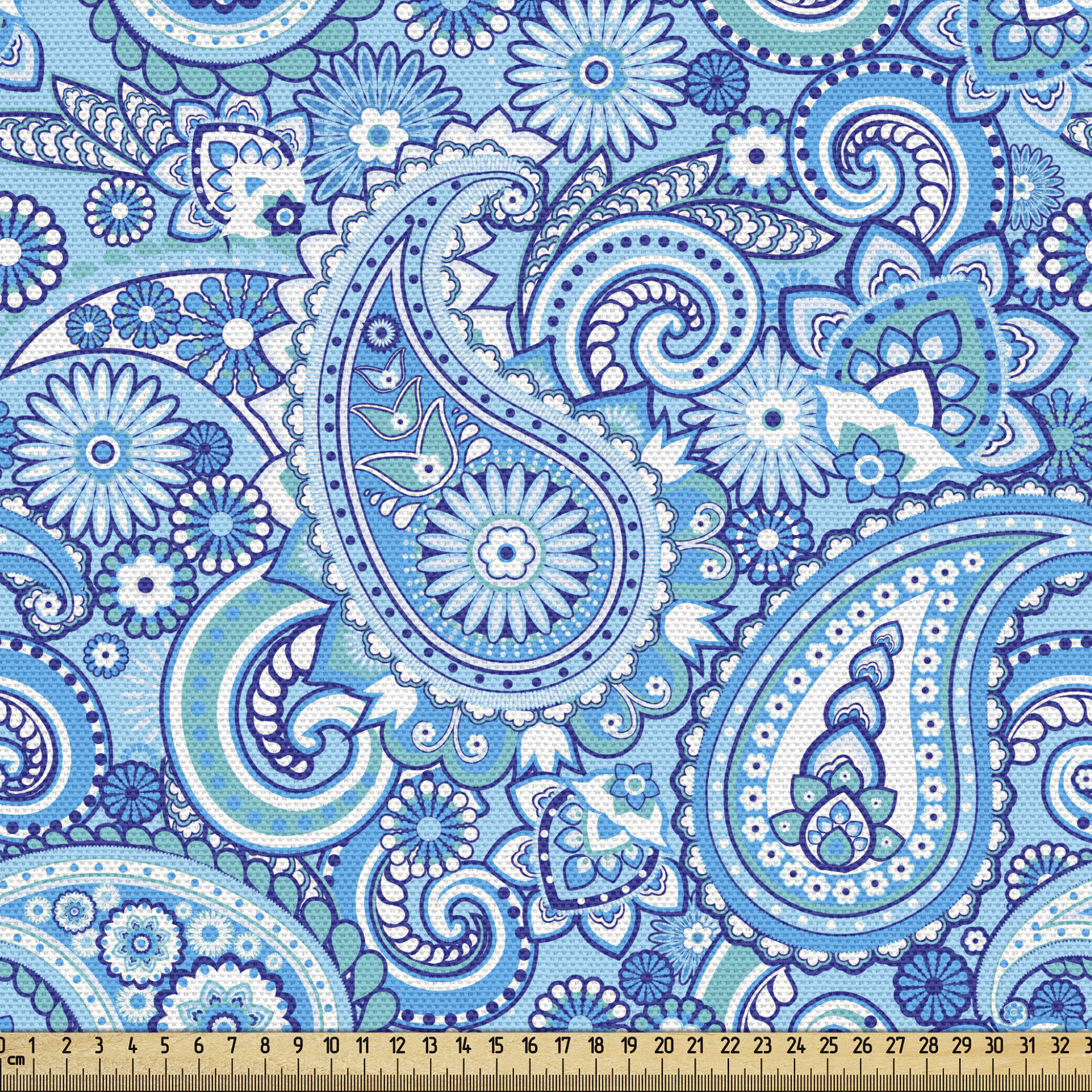Bless international fab_161847_Ambesonne Blue Paisley Fabric By The Yard,  Repetitive Folk Art Pine Cone Shaped Motif In Blue Tones Illustration,  Decorative Fabric For Upholstery And Home Accents, Sky Blue Pale Blue |