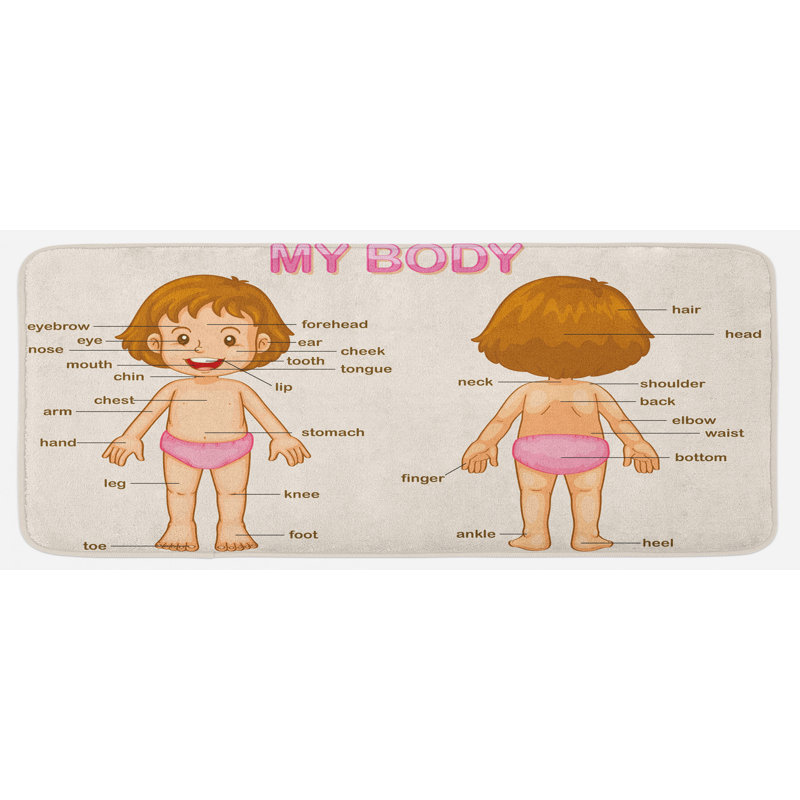 East Urban Home Little Cartoon Girl Children Body Parts School Science Class Pale Pink Brown Cream Kitchen Mat Wayfair Can you guess whom is this parcel addressed to? wayfair