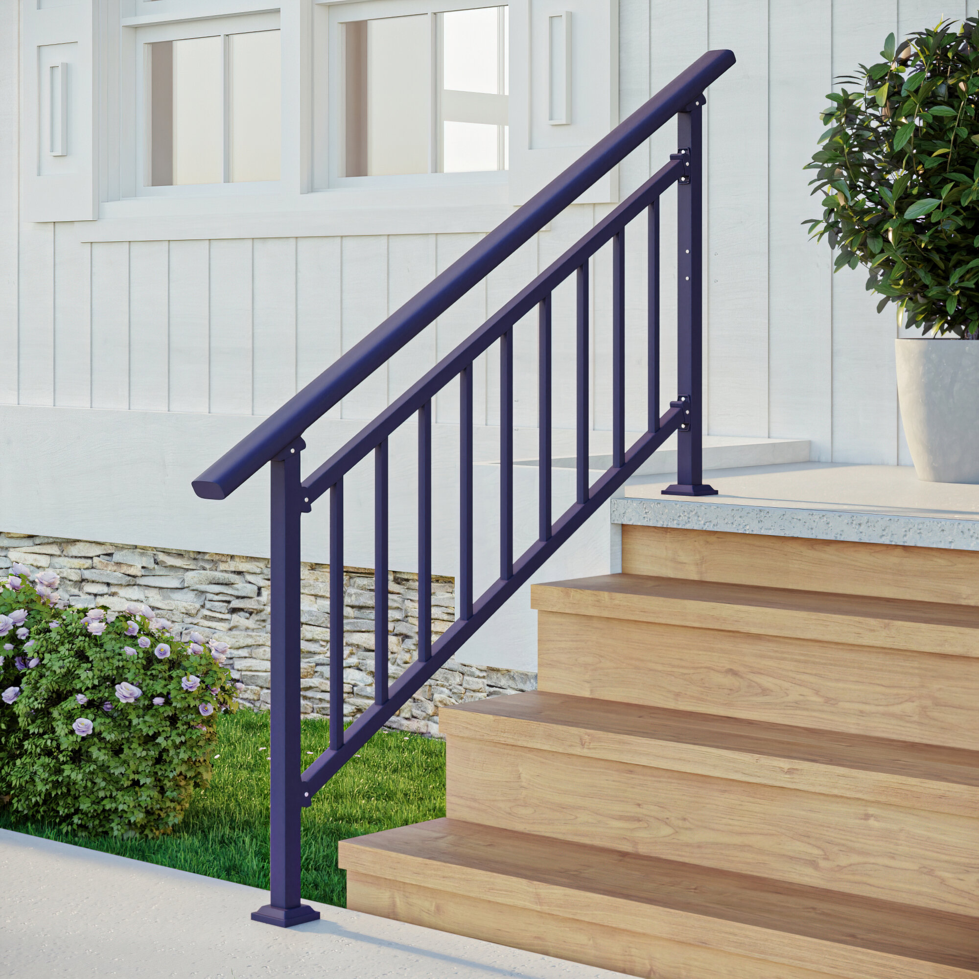 Cr Home 3 Ft H X 4 6 Ft W Cr Handrail Kits Guardrail Steps Metal Stair Railing Reviews Wayfair