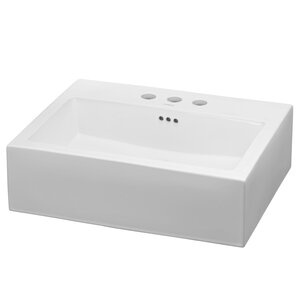 Groove Ceramic Rectangular Vessel Bathroom Sink with Overflow
