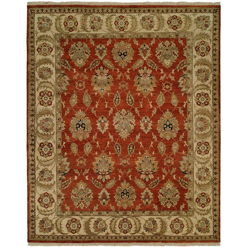 Meridian Rugmakers Fatehabad Hand-Knotted Rust/Ivory Area Rug | Wayfair