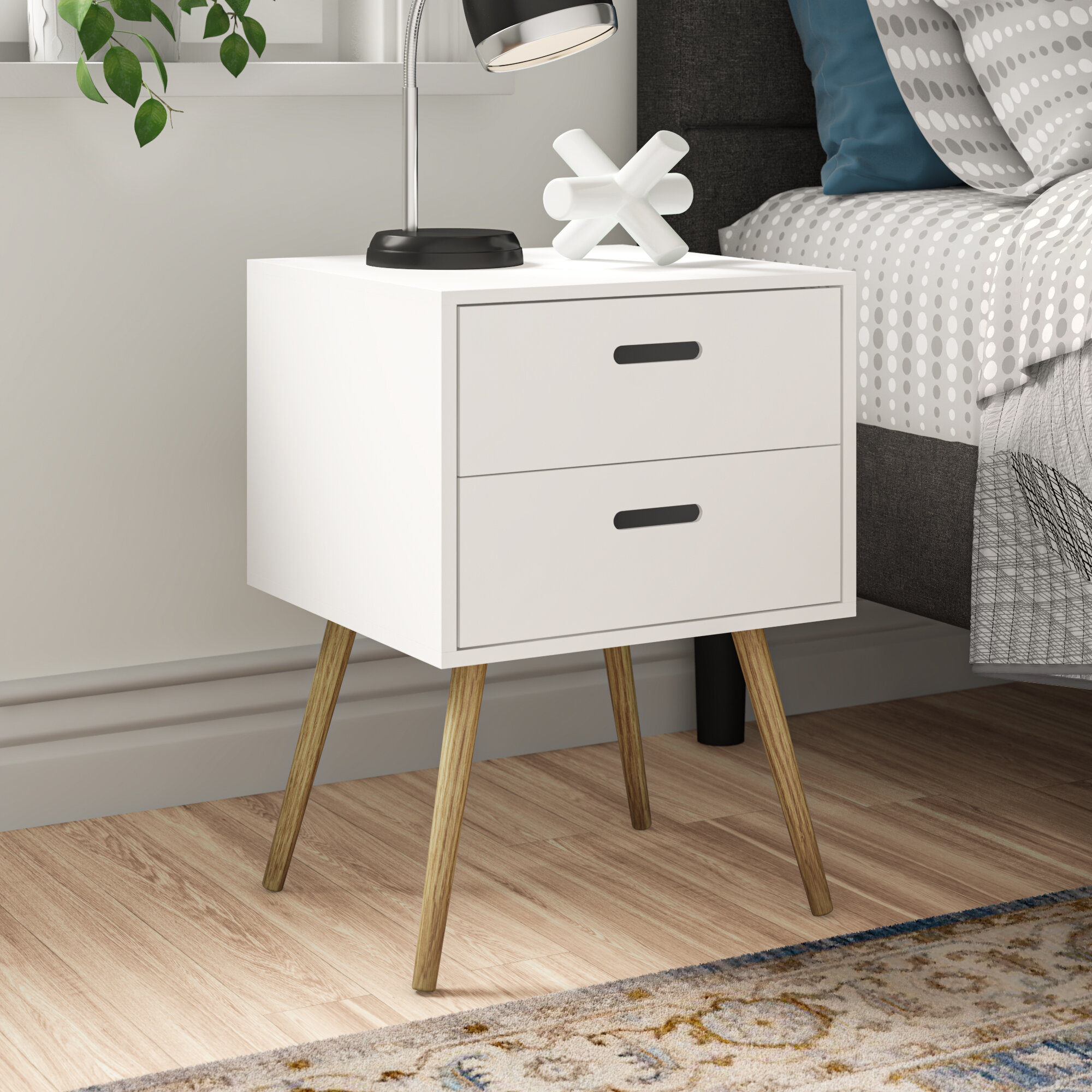 2 Drawer Scandinavian Wooden Bedside Table Cabinet Bedroom Storage Nightstand 