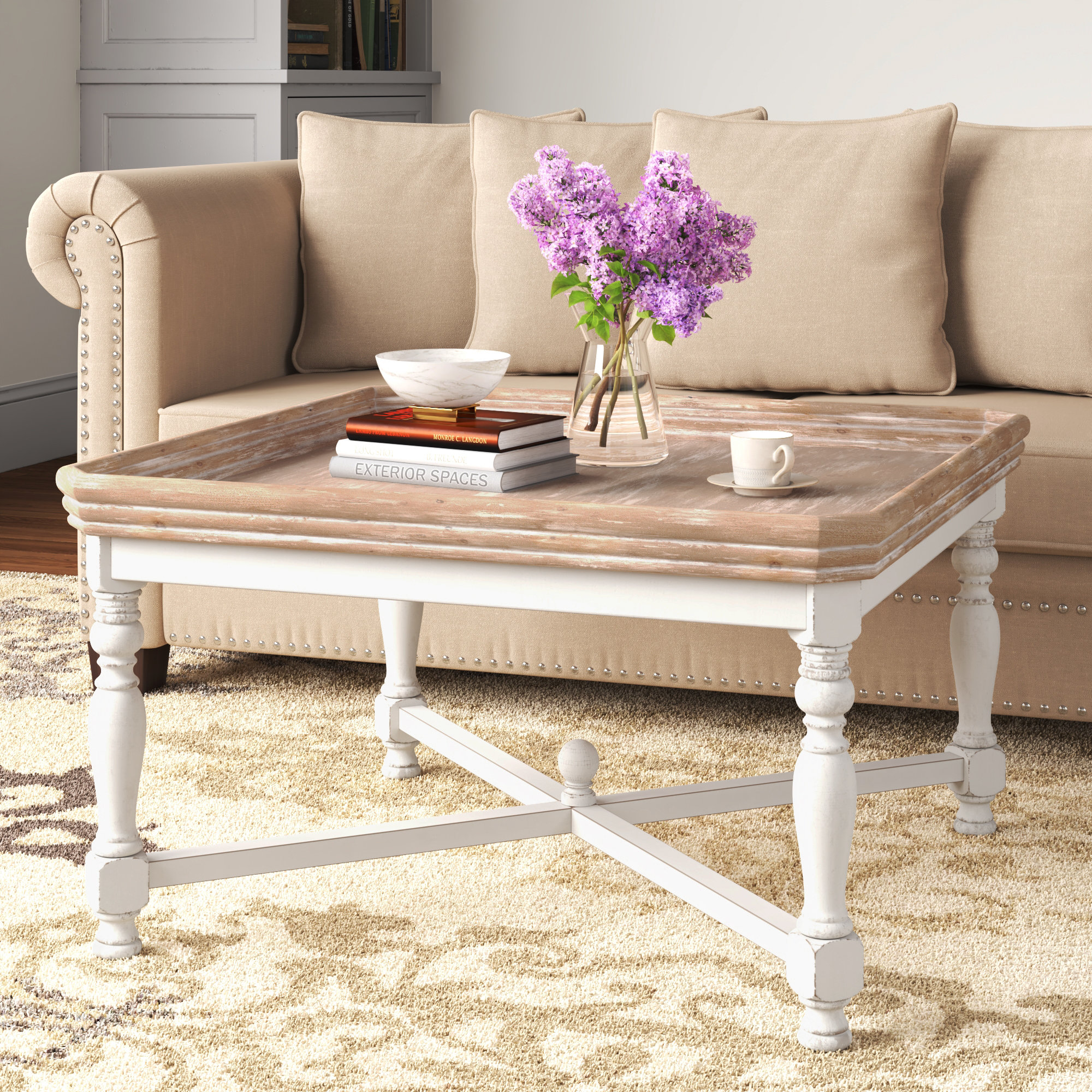 white top wood legs coffee table