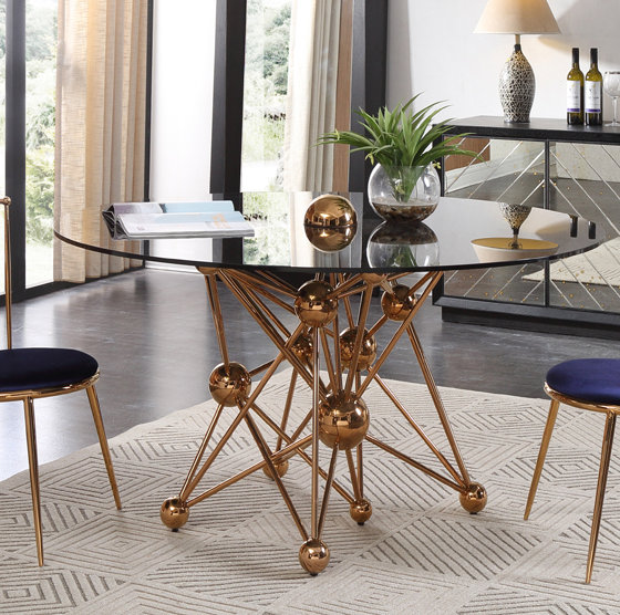 Elston Glass And Rosegold Round Dining Table