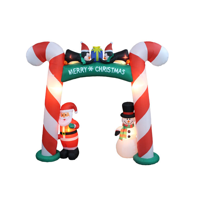 Christmas Inflatable Part - 48: Christmas Inflatable Candy Cane Arch With Santa, Snowman, And Penguins