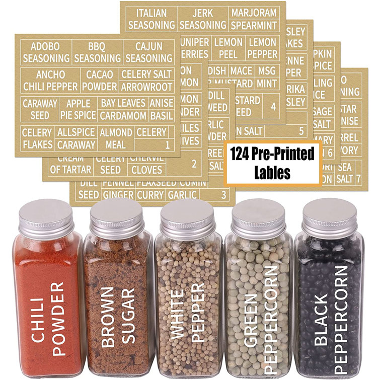 Glass Spice Jars 8 OZ Square Spice Bottles, 14 Empty Seasoning Containers  With Airtight Cap,268 Spice Labels,Pour/Sift Shaker Lid,Chalk Marker And ...