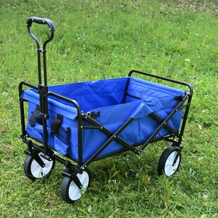 FIXKIT Collapsible Outdoor Utility Wagon Red Folding Sturdy Garden Shopping Cart for Beach with All-Terrain Wheels 