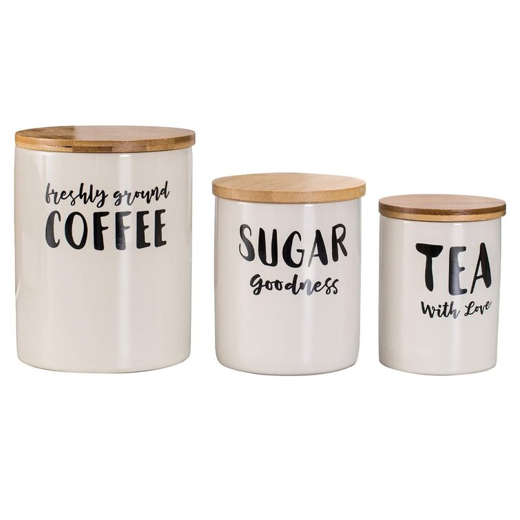Grey and white retro 3 piece ceramic tea sugar coffee jars kitchen canister set 
