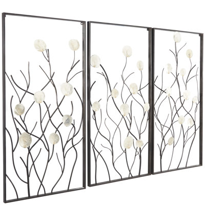 3 Piece Natural Metal Floral and Botanical Wall Décor Set
