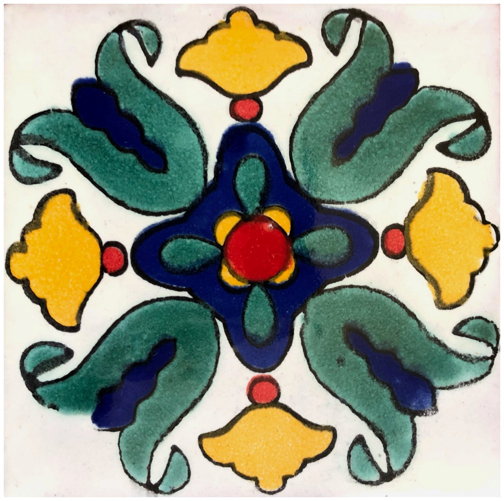 Rustico Tile Stone Vallarta 4 X Ceramic Talavera Decorative Accent In White Green Yellow Black Wayfair Ceramic Talavera Decorative Accent Tile