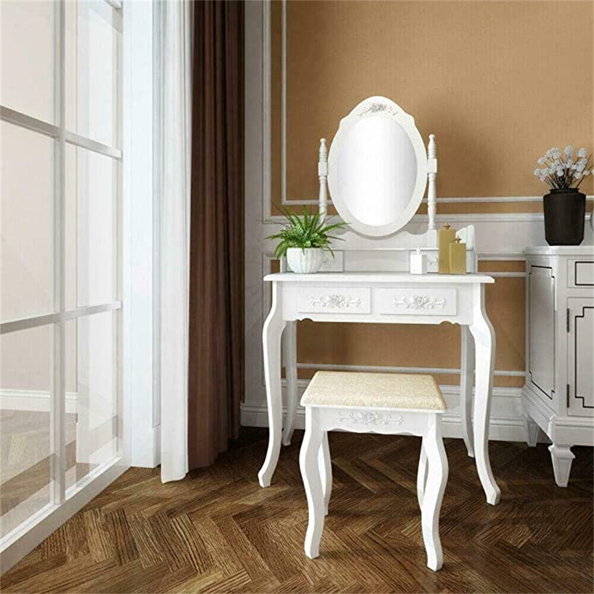 fidel vanity set with stool and mirror rosdorf park