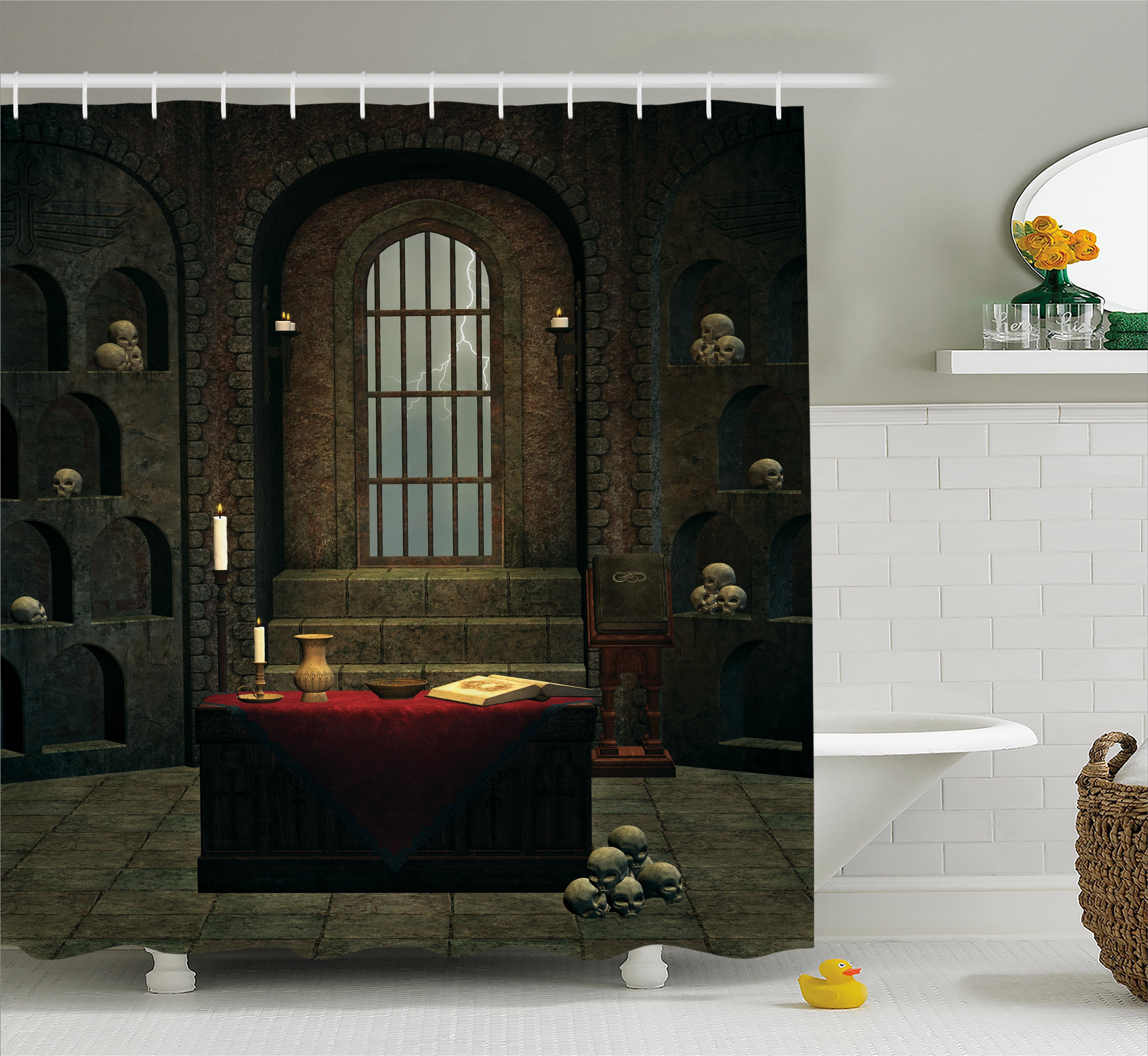 Ambesonne Gothic House Fantasy Spell Casting Warlock Witch Skulls Shelves Candles Spooky Scenery Single Shower Curtain wayfair