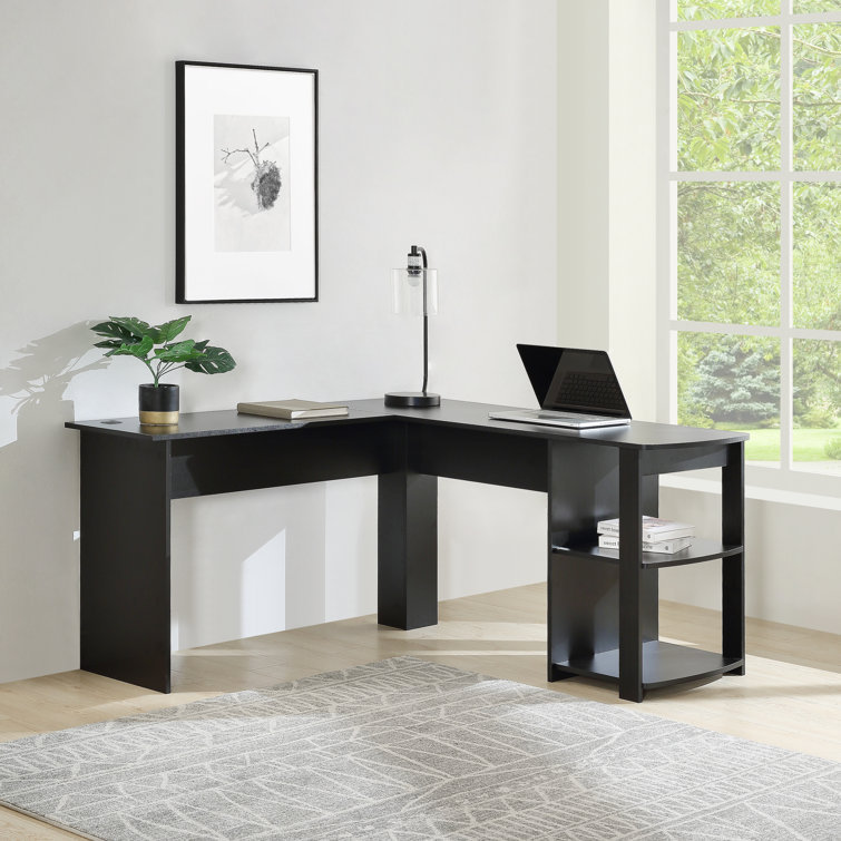 Home Office L-Shaped Corner Computer Desk/ Study Workstation Furniture With  2 Open Storage Bookshelves /No Tool Assemble Required(Black)