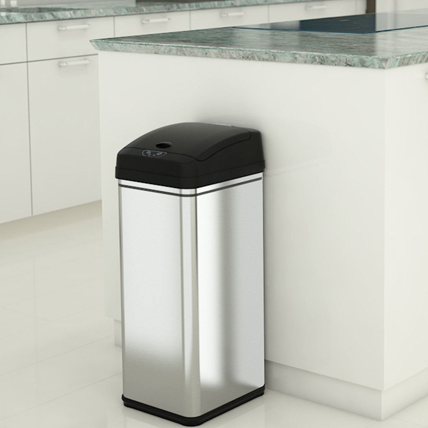 iTouchless 13 Gallon Automatic Touchless Kitchen Trash Can Semi-Round Stainless Steel Can with Extra-Wide Opening
