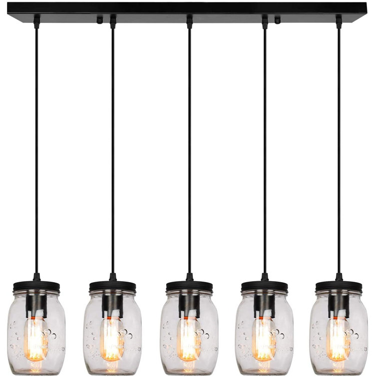 Glass Mason Jar Light Fixture Farmhouse Pendant Lighting, 5-Light Fixture Ceiling Light Kitchen Island Light Farmhouse Lamp For Kitchen Farm Barn ...