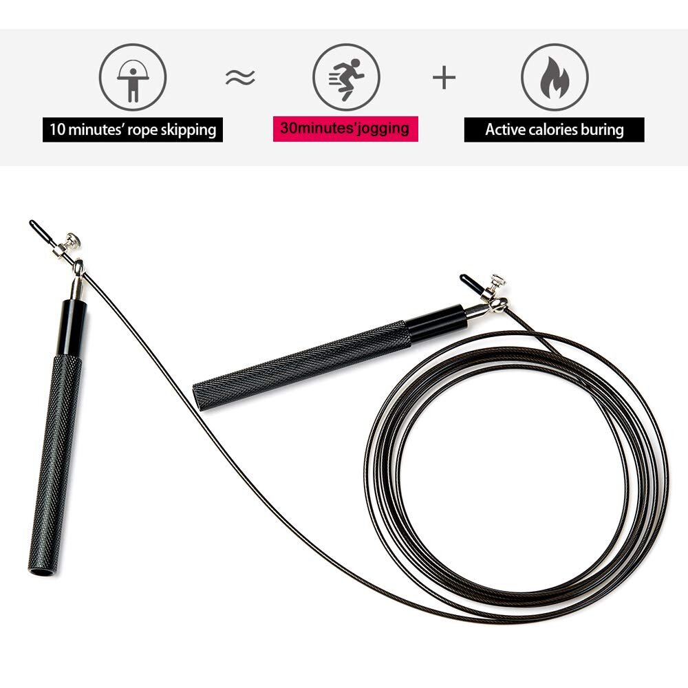 Fitness Speed Skipping Rope Adjustable Jumping Rope with Aluminium Alloy Handle and Ball Bearing Tangle-Free Exercise Rope for Fat Burning Exercises Cross Fit Training Exercis 