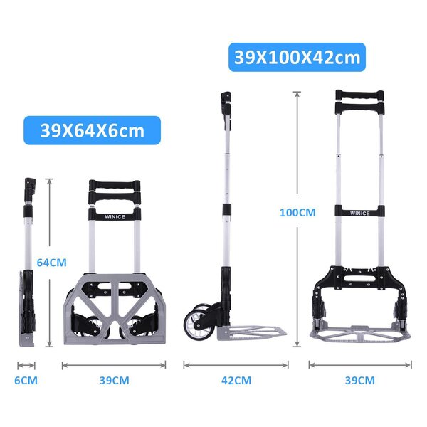 CYQAQ Folding Hand Truck Aluminum Portable Hand Cart 165lbs Capacity Hand Cart and Dolly Ideal for Home,Office,Travel Use,Blue,D 
