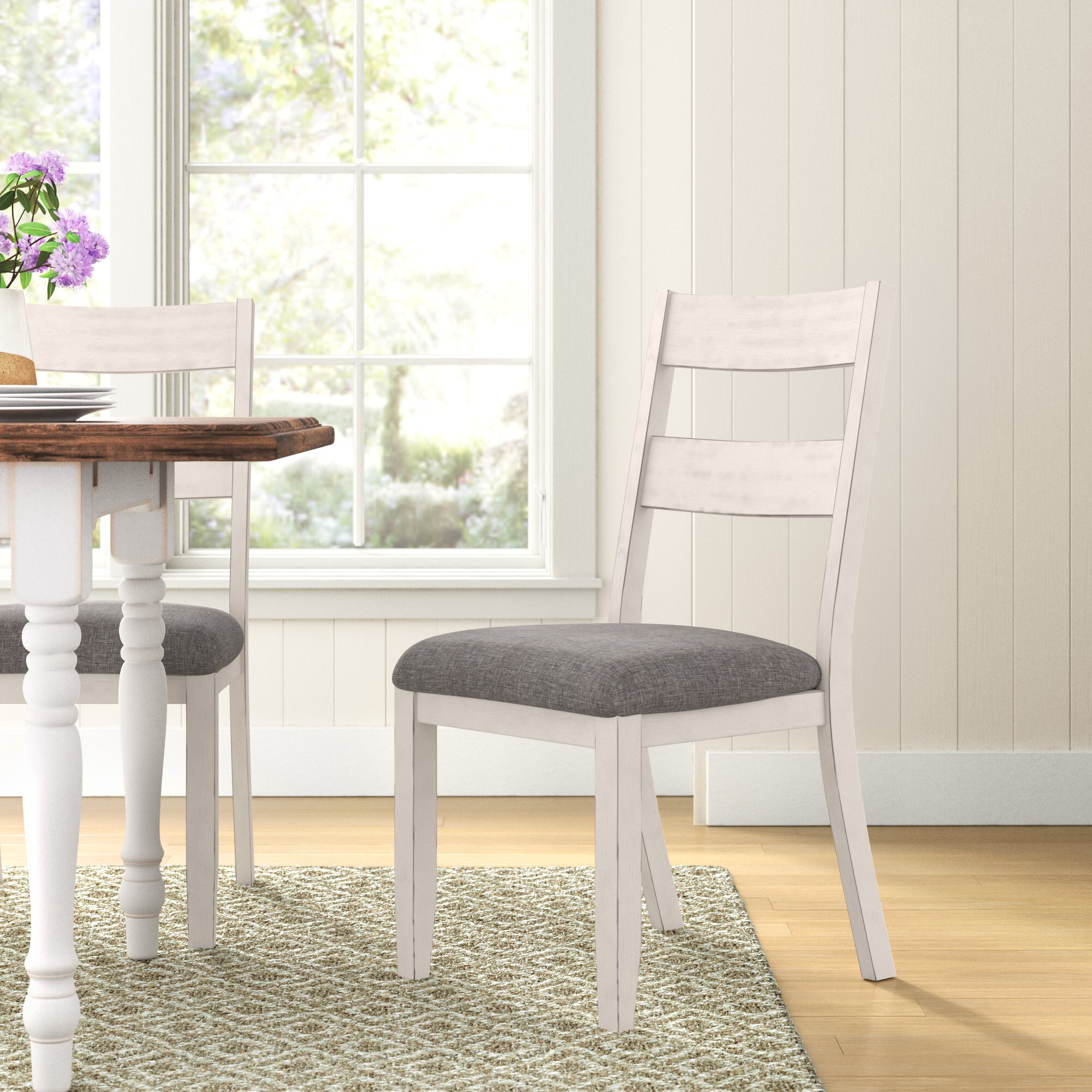 set of two white chairs