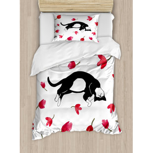 Modern Cute Kitty Sleeping Surrounded By Tulips Cat Animal Pet Lovely Creature Print Duvet Cover Set by Ambesonne 2019 Online