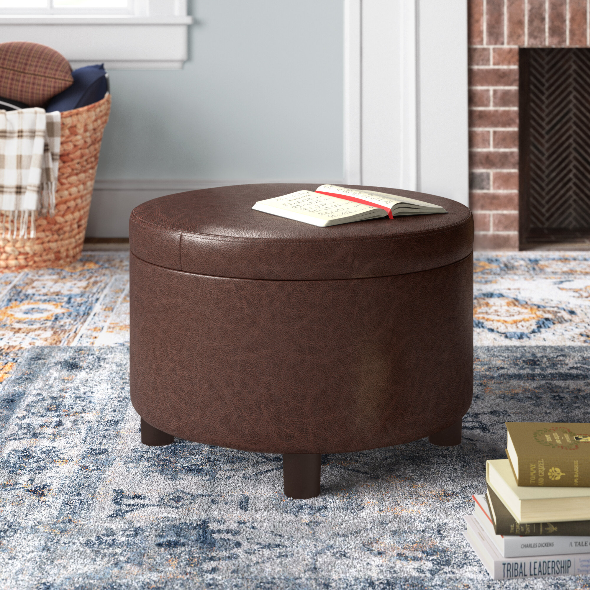 storage stool leather