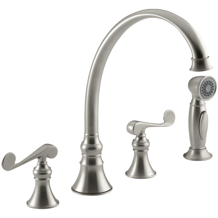 Revival 4 Hole Kitchen Sink Faucet With 9 3 16 Spout Matching Finish Sidespray And Scroll Lever Handles Revival 4 Hole Kitchen Sink Faucet With 9 3 16 Spout Matching Finish Sidespray And Scroll Lever Handles