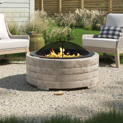 Faynell Faux Stone Ring Concrete Wood Burning Fire Pit