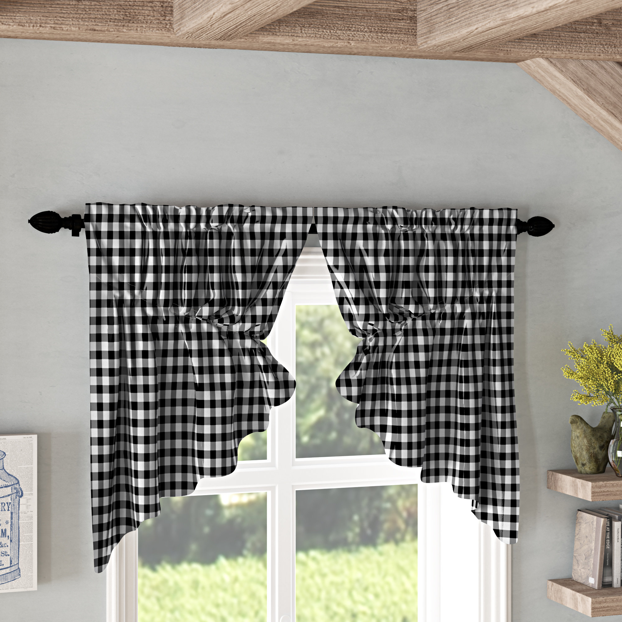 Black Check Plaid Valances Kitchen Curtains Youll Love In 2020 Wayfair