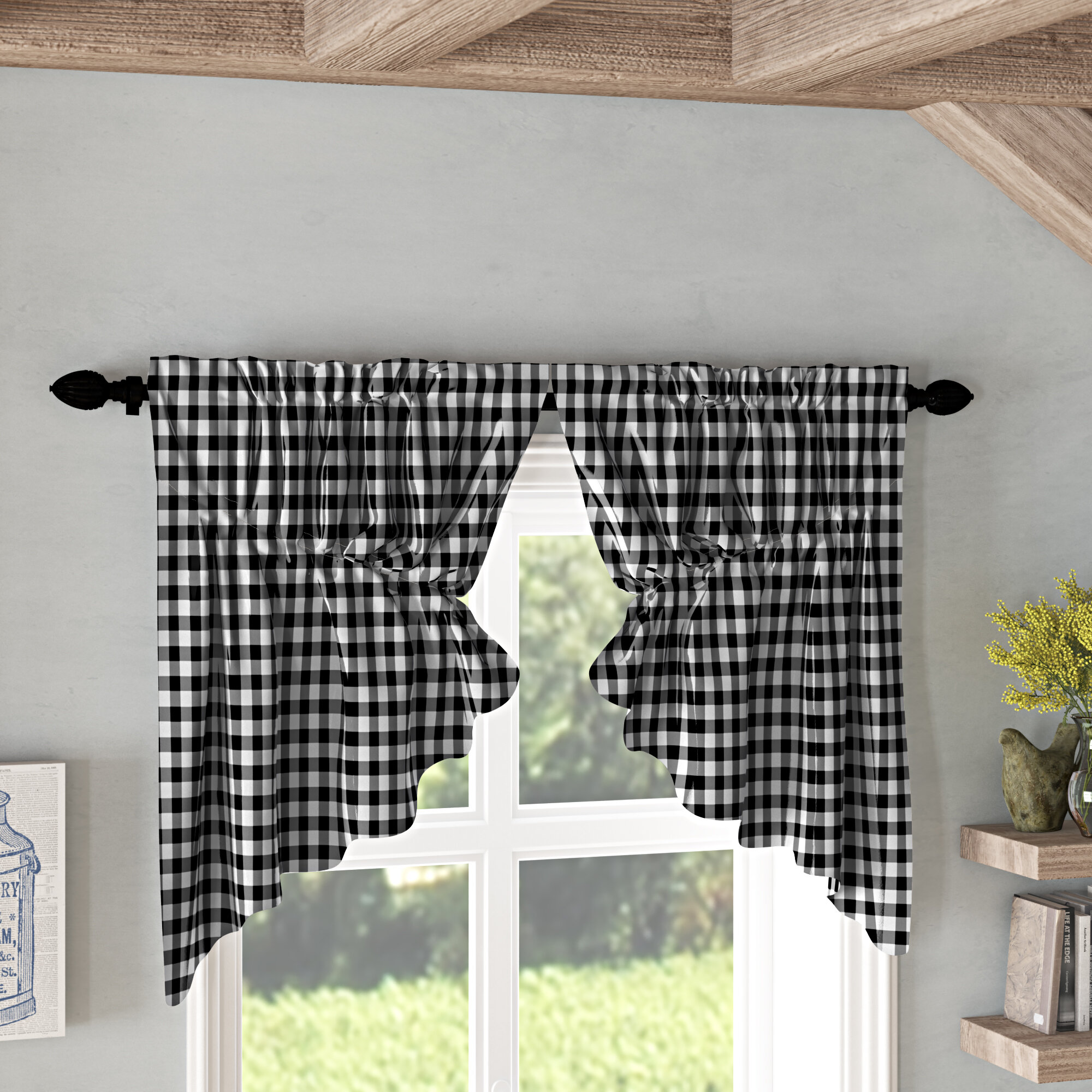 August Grove Guilaine Check Lined Kitchen Curtain Reviews Wayfair