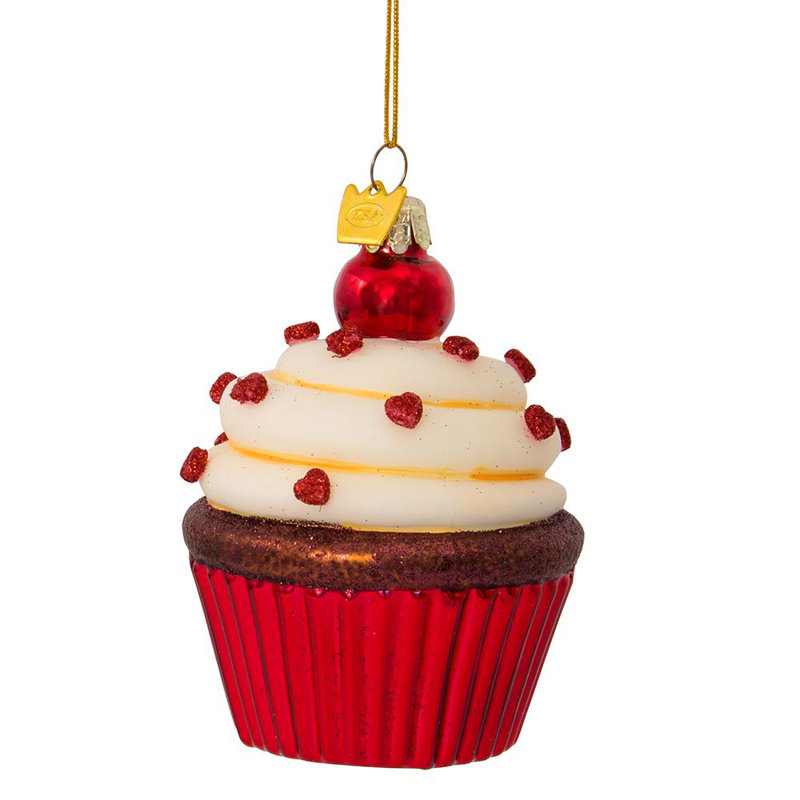 New Brown Cupcake With Cherry On Top Glass Ornament Glittery Cute Free Shipping