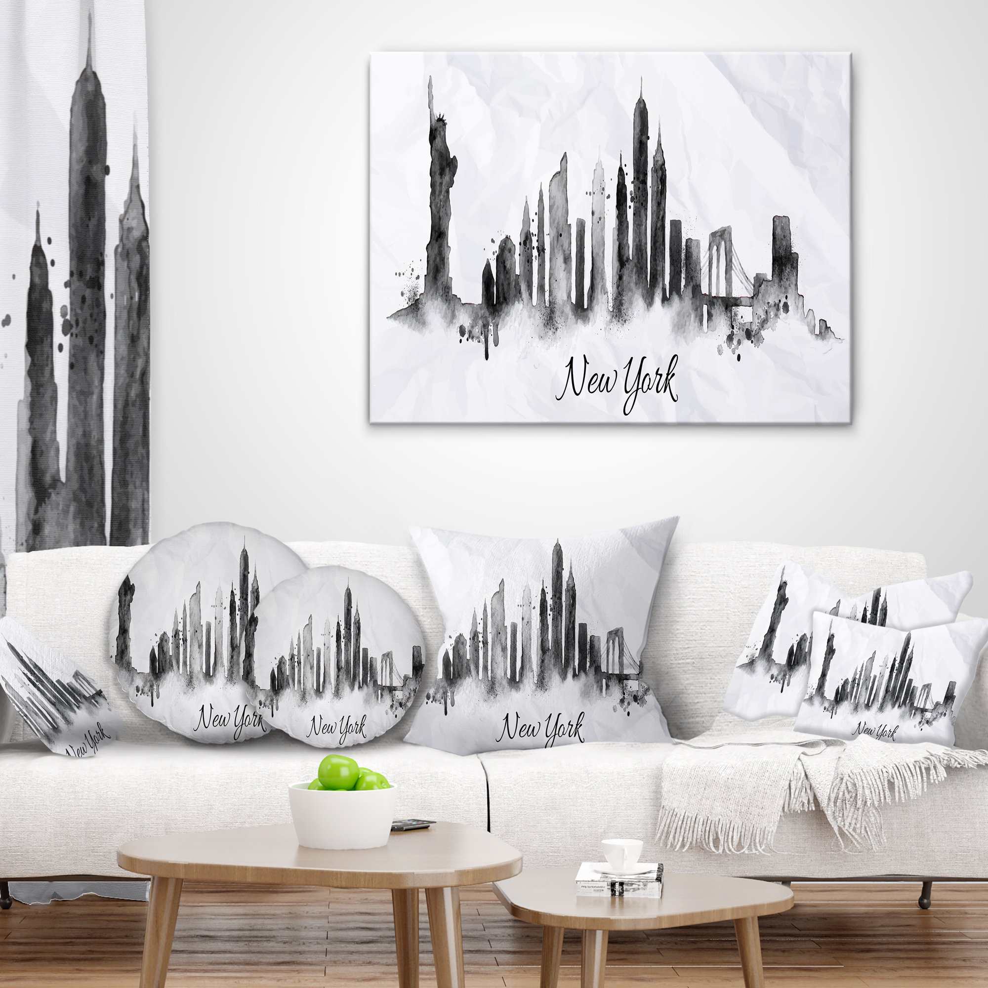 East Urban Home Cityscape Silhouette Ink New York Lumbar Pillow | Wayfair