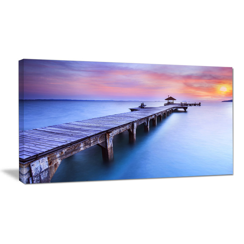 Designart Wooden Bridge Over Blue Waters Sea Pier Photographic Print On Wrapped Canvas Wayfair