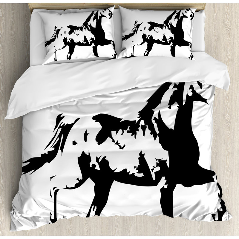 Ambesonne Apartment Animal Theme A Running Horse Silhouette Illustration Monochrome Style Duvet Cover Set Wayfair