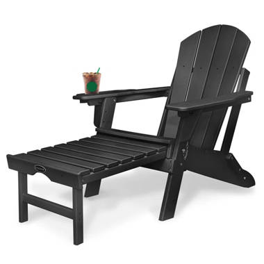 FOOWIN Adirondack Chair Set of 2 Garden Folding Patio Chairs Weather Resistant Backyard & Lawn Furniture Lounge Chair w/4 in 1 Cup Holder Trays Set of 2, Black Fire Pit Chair for Deck 