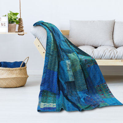 Advika Handmade Kantha Silk Blend Throw Blanket