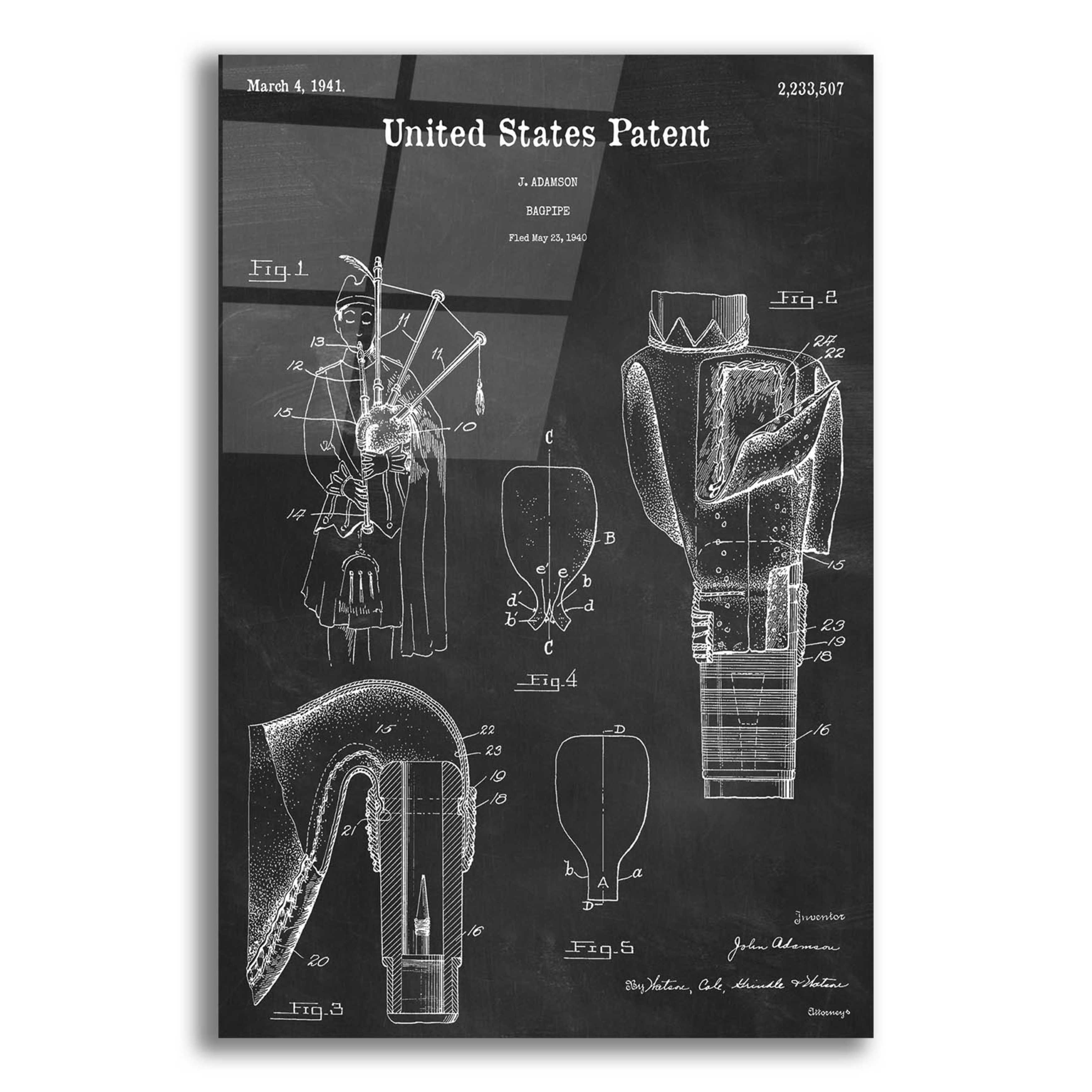 17 Stories Bagpipe Blueprint Patent Chalkboard Graphic Art on Wayfair