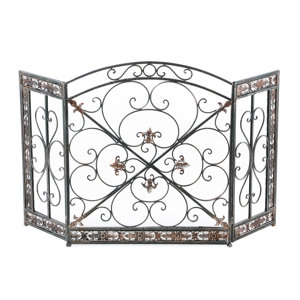 Fleur De Lis 3 Panel Iron Fireplace Screen