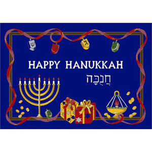 Winter Seasonal Holiday Happy Hanukkah Blue Area Rug