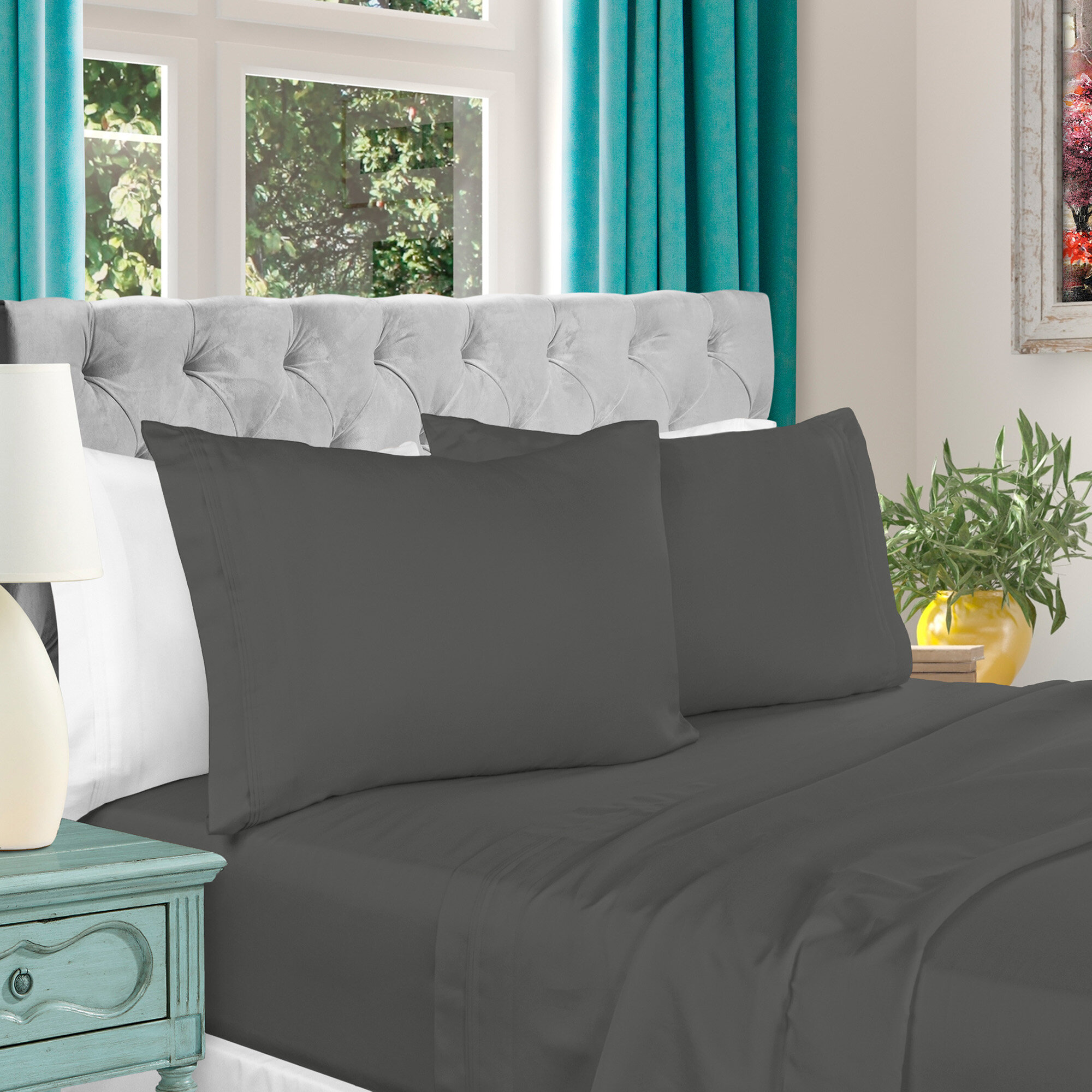Luxury Bedding Sheet Set 100% Cotton 1000 TC Multi Color 15" Drop USA Size 4 Pcs 