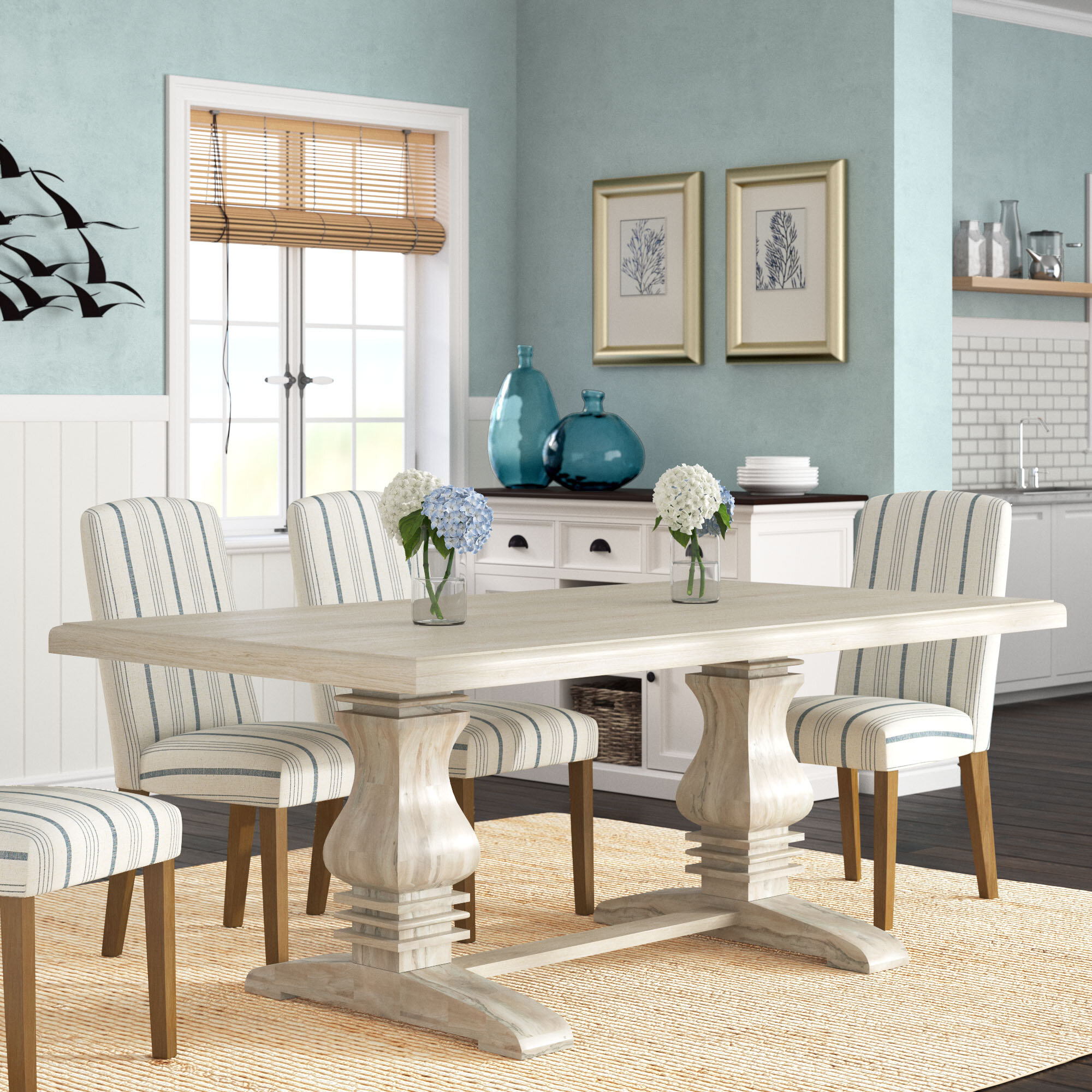 white solid wood kitchen table