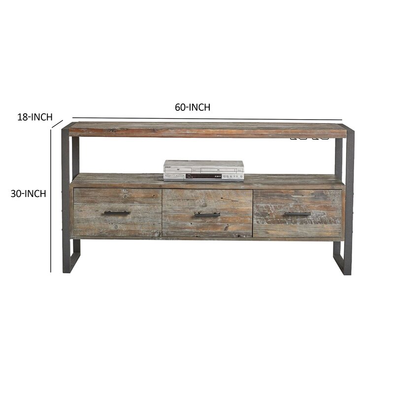 17 Stories 60 Inch Wood And Metal Media Console With 3 Drawers