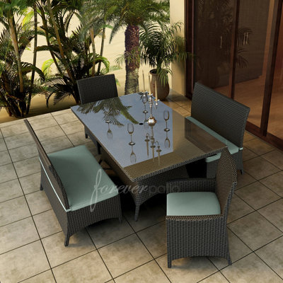 Hampton 5 Piece Dining Set with Sunbrella Cushions Forever Patio Fabric: Canvas Spa / Canvas Spa Welt
