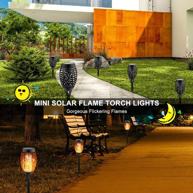 Solar Powered 12LED Lawn Light Flickering Flame Garden Yard Tiki Torch Halloween 