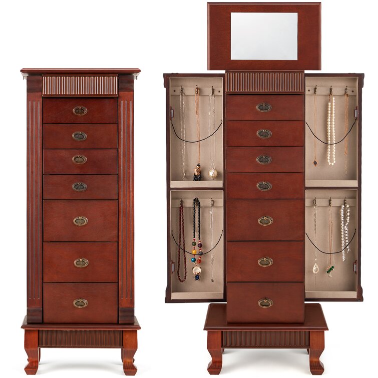 Flip Top Mirrored Jewelry Cabinet Armoire Storage Chest Box Stand Organizer Gift 