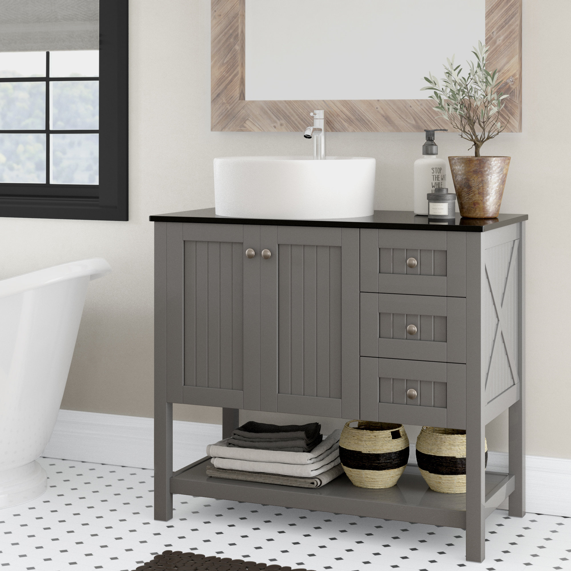 36-inch Wide x 23-inch Deep Bathroom Sink Cabinet Only Ocean Grey Finish 