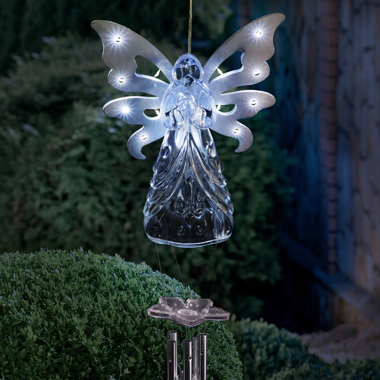 solar powered garden fairy with wind chime