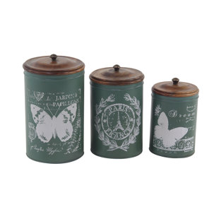 Beach Themed Canister Sets Wayfair Vicknair Cylindrical Tin 3 Piece Kitchen Canister Set