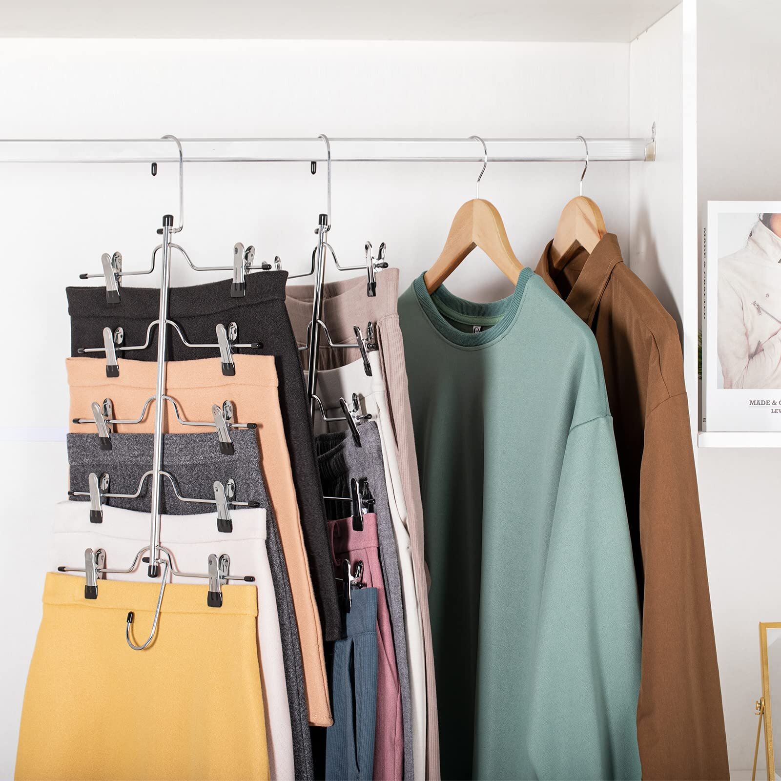 8pc Metal Clothes Pants Skirt Clip Hanger Set Closet Organizer Clothing Storage 
