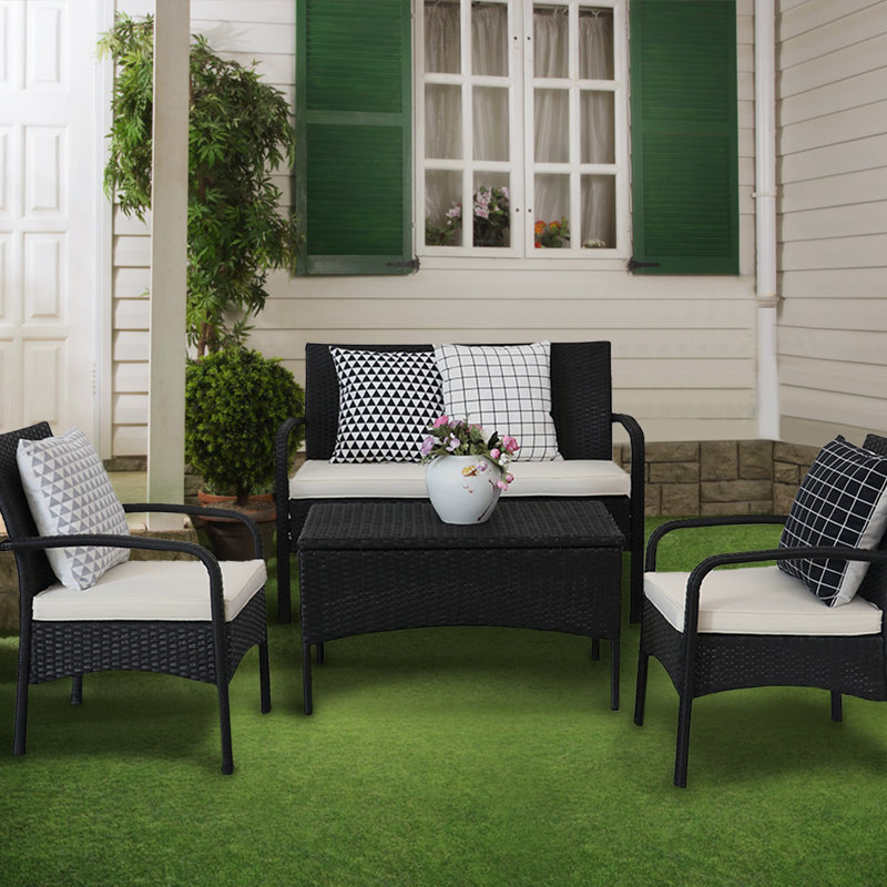 Winston Porter B3 4 Pieces Outdoor Furniture Complete Patio Cushion Wicjer Rattan Garden Coner Sofa Couch Set Wayfair